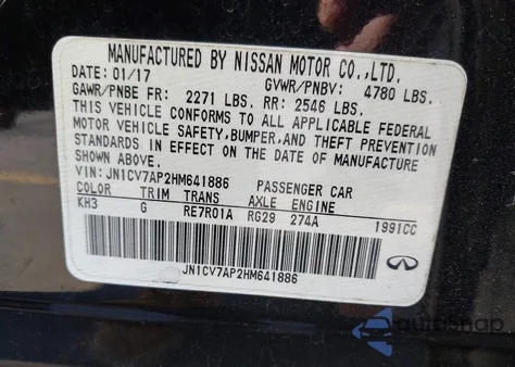 2017 Infiniti Q50 2.0T Premium from USA, damaged, VIN JN1CV7AP2HM641886